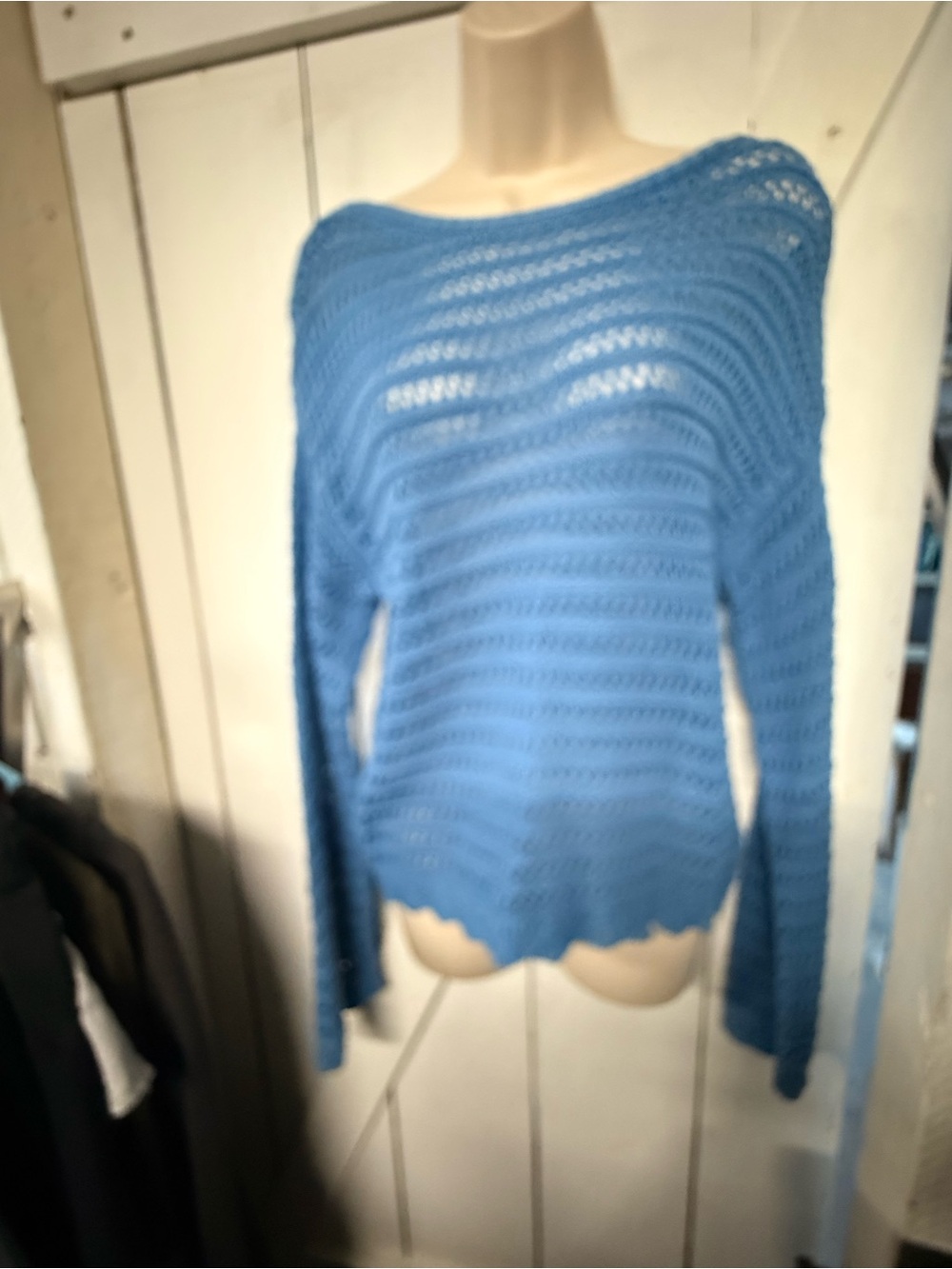 Blue Open-Knit Women's Sweater